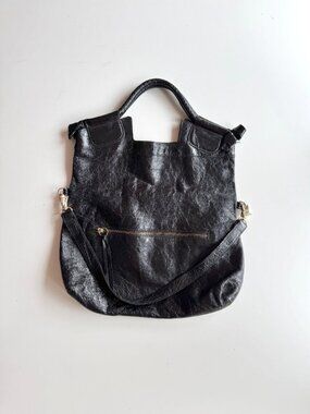 FOLEY + CORINNA Mid City Black Crinkle Leather Foldover Crossbody Bag Purse